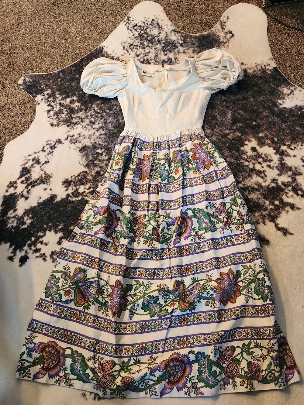 Eve Le Coq White Puff-Sleeve Dress with Floral Print Skirt